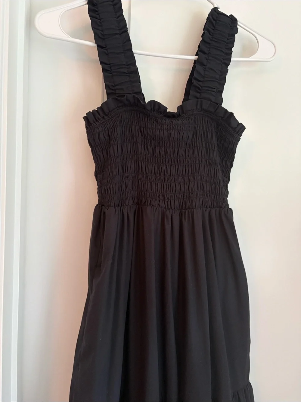 Abercrombie & Fitch Black Smocked Ruffle Strap Maxi Dress